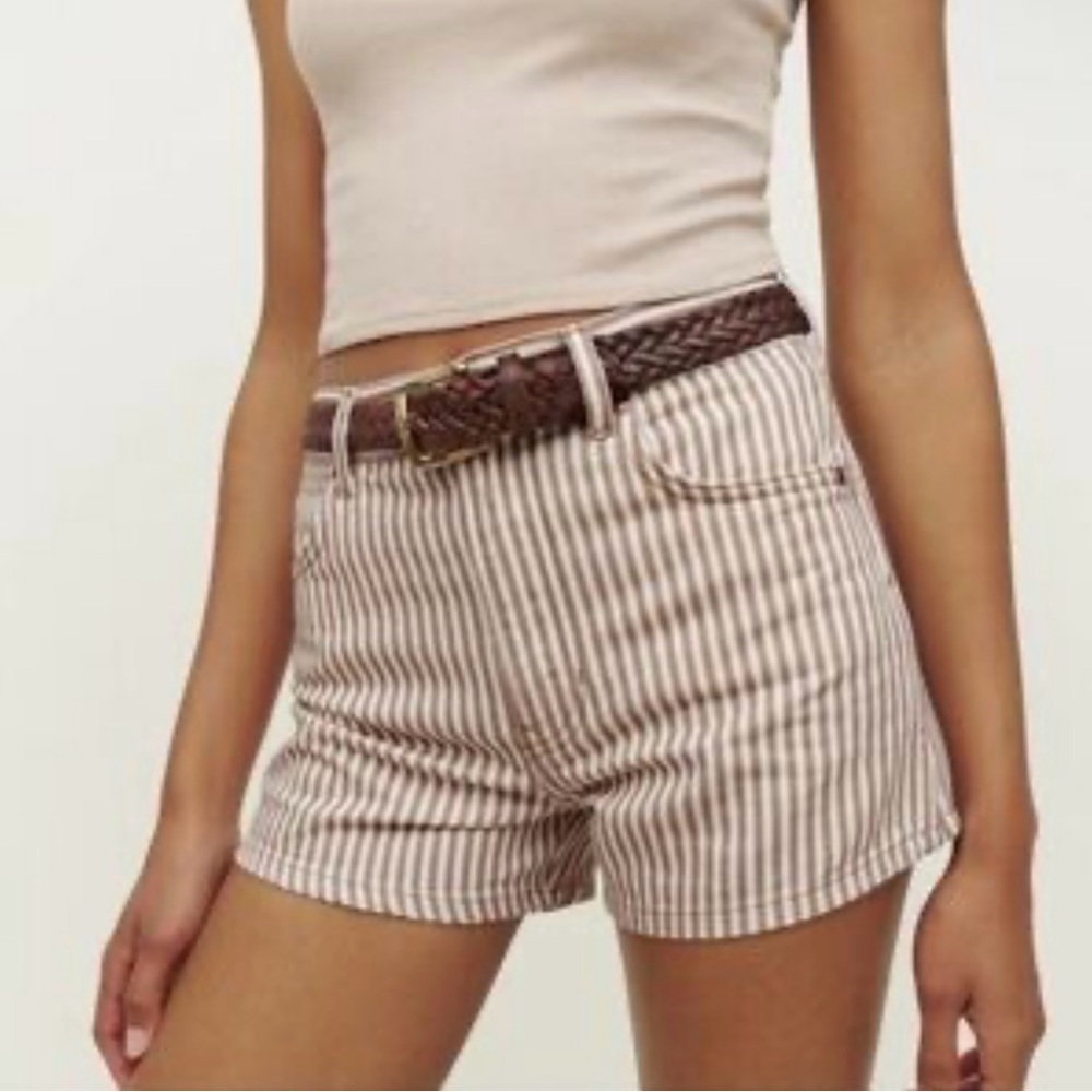 Reformation Cowboy Striped Brown and White Shorts high waisted.